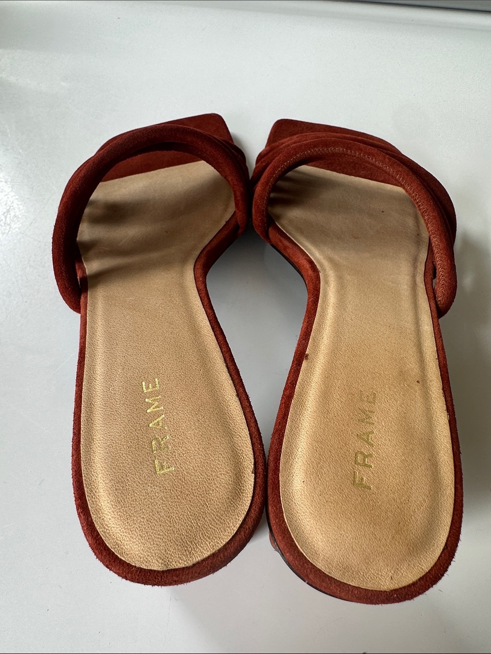 Frame Le Tonga Suede Leather Mules Strappy Sandal EU38.5 US8 Brown Shoes Morocco - Picture 13 of 16